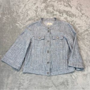 Ann Taylor Loft NEW Linen Blend Bell Sleeves Button Down Cropped Jacket Sz M